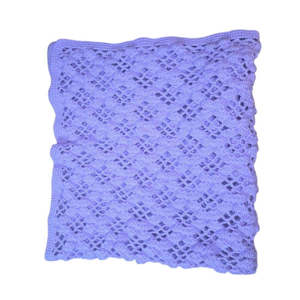 Girls Purple Diamond Hand Crochet Square Shape Soft Multi-Purpose Blanket
